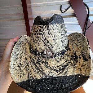 SOLD!! Black and Cream Straw Cowboy Hat
